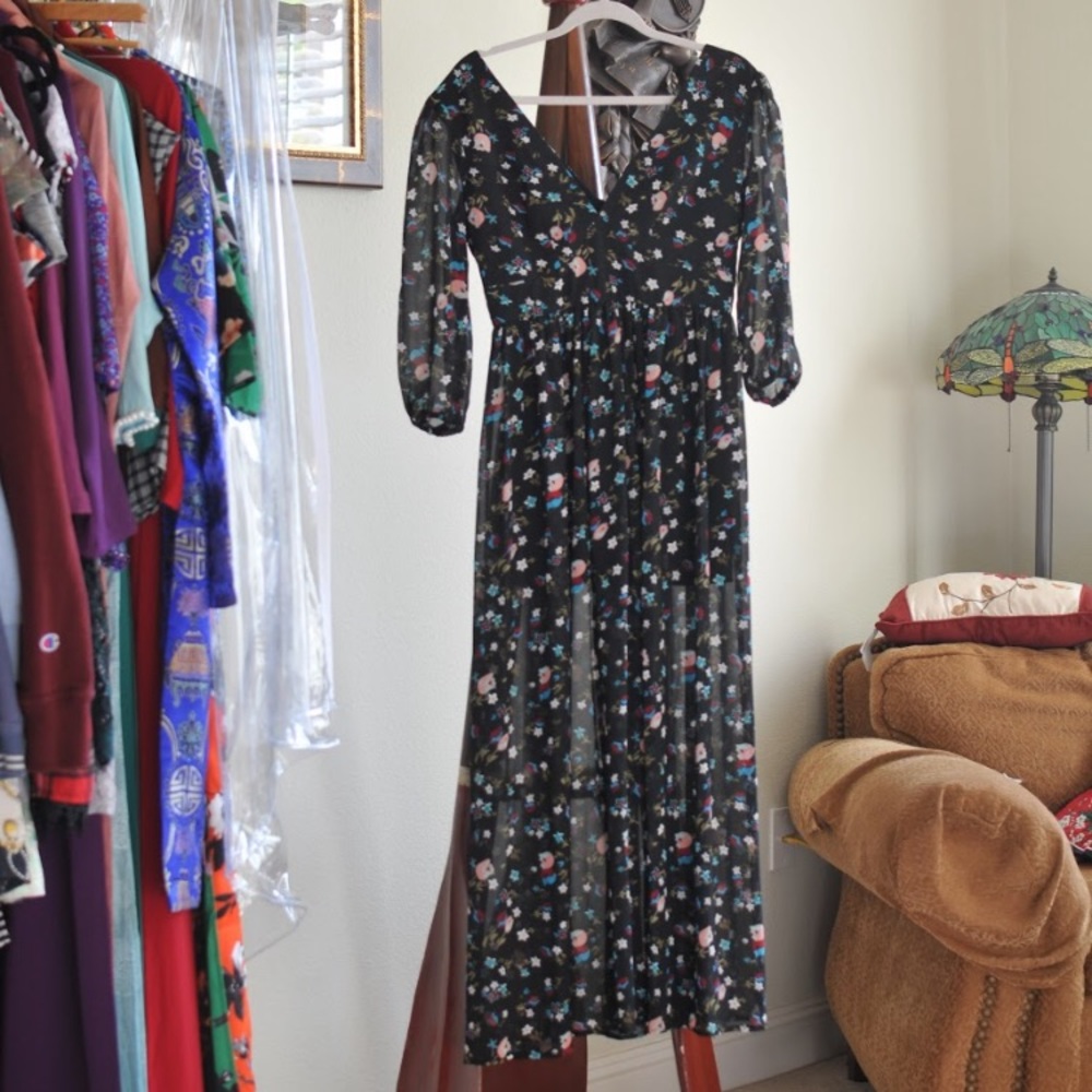 Black sheer floral maxi dress